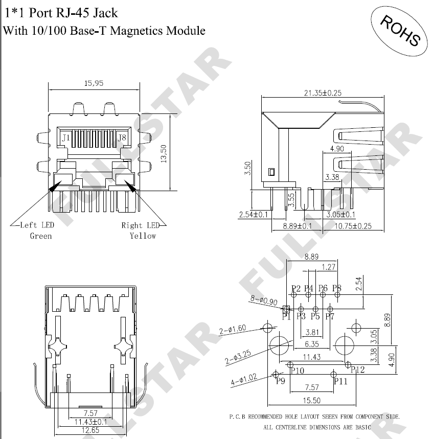 Modul Magnetics Base-T 10/100 LAN RJ45 1 PORT (bersamaan dengan Wurth 7499011...